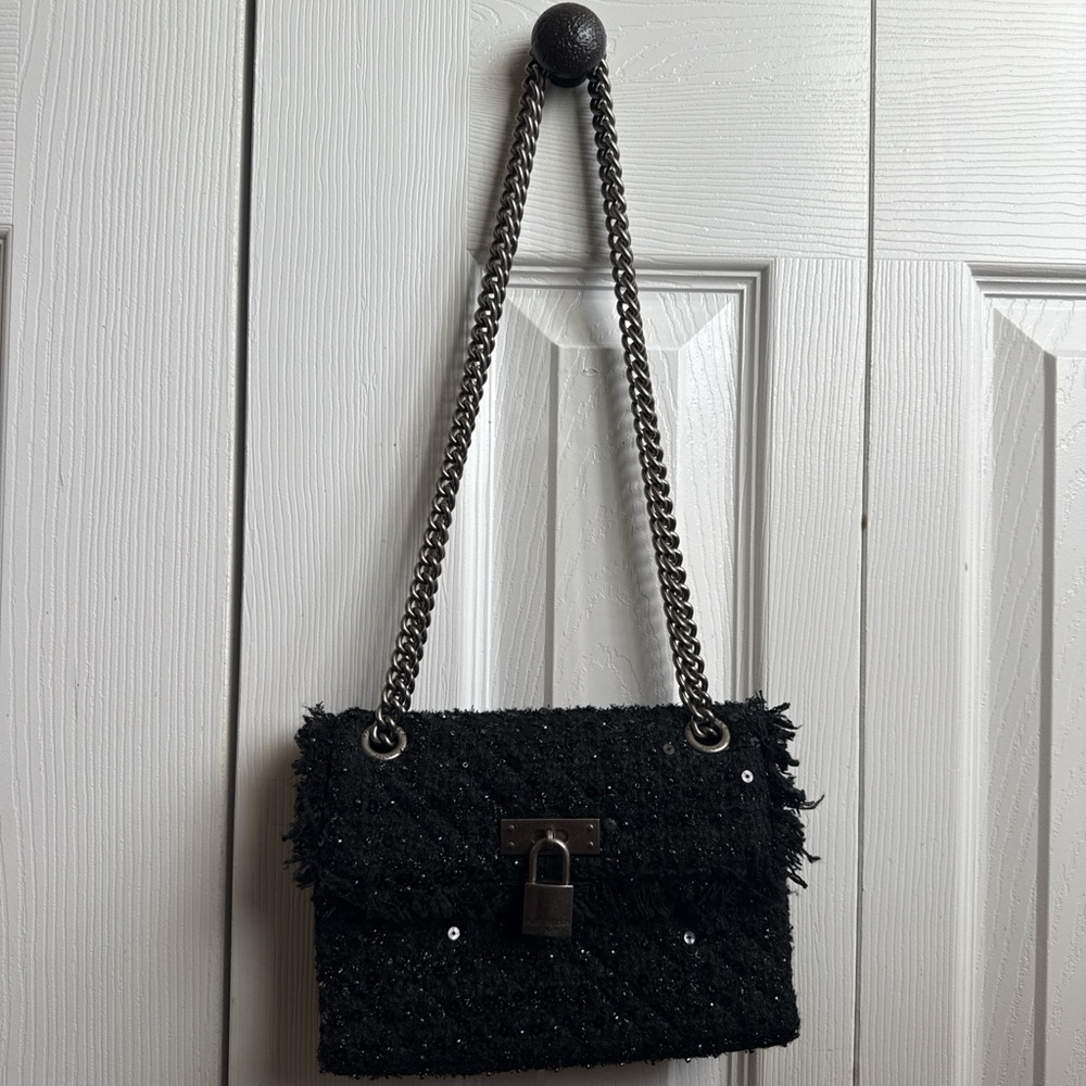Kurt Gieger Elegant Black Tweed Chain Shoulder Bag